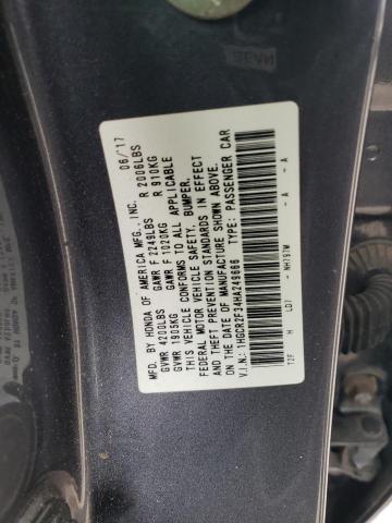 1HGCR2F34HA249666 - 2017 HONDA ACCORD LX GRAY photo 12