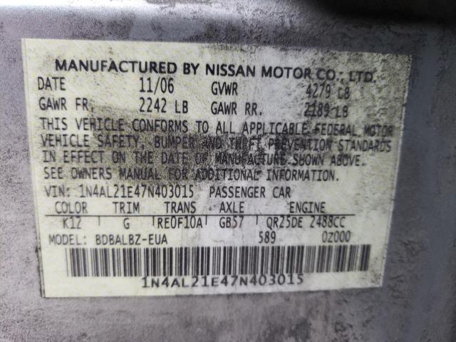 1N4AL21E47N403015 - 2007 NISSAN ALTIMA 2.5 SILVER photo 13