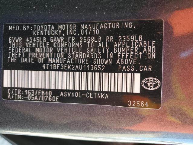 4T1BF3EK2AU113652 - 2010 TOYOTA CAMRY BASE GRAY photo 12