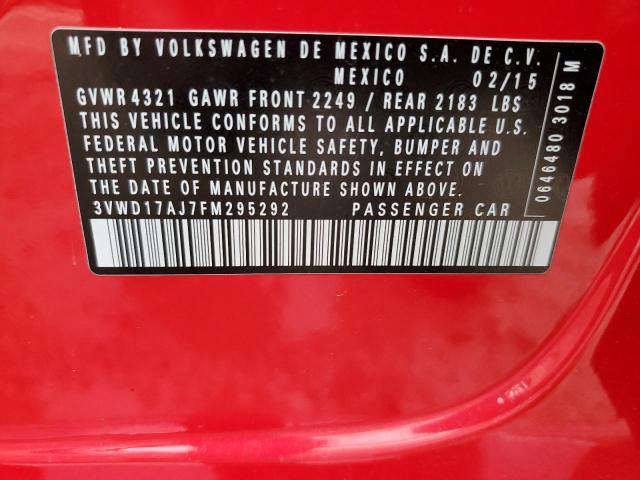 3VWD17AJ7FM295292 - 2015 VOLKSWAGEN JETTA SE RED photo 12