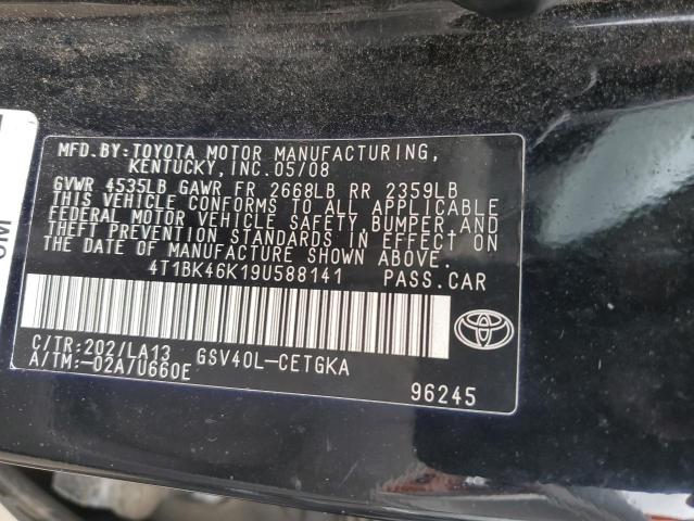 4T1BK46K19U588141 - 2009 TOYOTA CAMRY SE BLACK photo 12