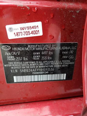 5NPE24AFXHH593536 - 2017 HYUNDAI SONATA SE RED photo 12