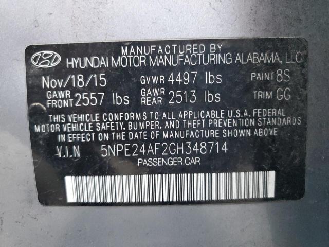 5NPE24AF2GH348714 - 2016 HYUNDAI SONATA SE SILVER photo 12