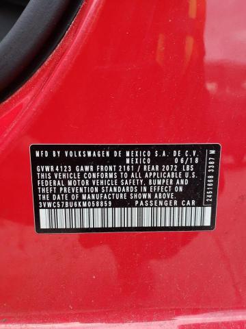 3VWC57BU6KM058859 - 2019 VOLKSWAGEN JETTA S RED photo 12