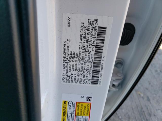 1HGCV1F55NA032162 - 2022 HONDA ACCORD EXL WHITE photo 12