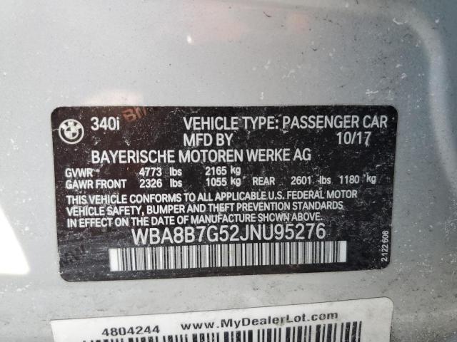 WBA8B7G52JNU95276 - 2018 BMW 340 XI SILVER photo 12