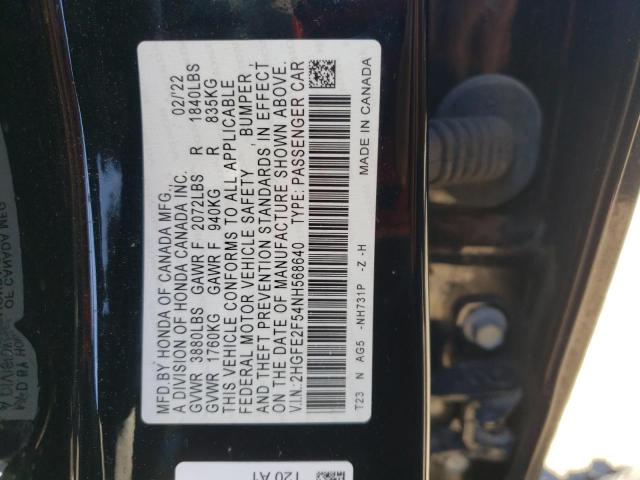 2HGFE2F54NH568640 - 2022 HONDA CIVIC SPORT BLACK photo 13