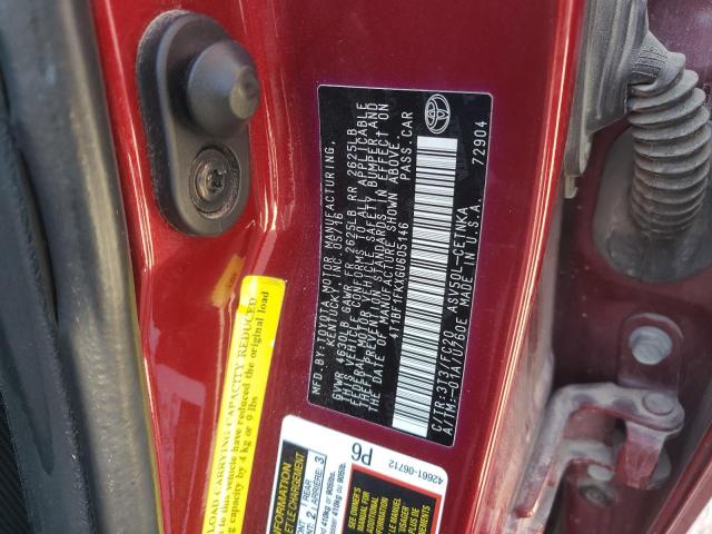 4T1BF1FKXGU605146 - 2016 TOYOTA CAMRY LE MAROON photo 12