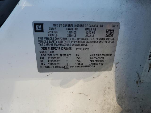 2GNALDEC9B1238496 - 2011 CHEVROLET EQUINOX LT WHITE photo 13