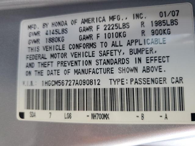 1HGCM56727A090812 - 2007 HONDA ACCORD EX SILVER photo 12