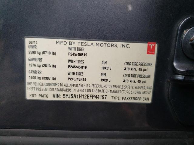 5YJSA1H12EFP44197 - 2014 TESLA MODEL S GRAY photo 12