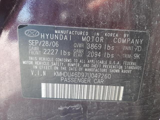 KMHDU46D97U047260 - 2007 HYUNDAI ELANTRA GLS PURPLE photo 12