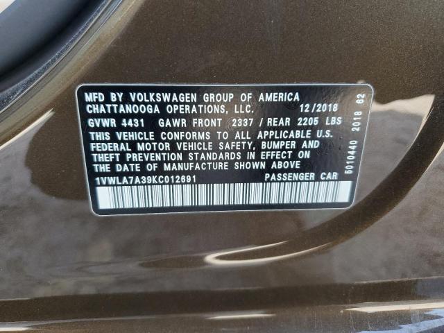 1VWLA7A39KC012691 - 2019 VOLKSWAGEN PASSAT WOLFSBURG BROWN photo 13