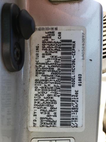 4T1BF32K03U036741 - 2003 TOYOTA CAMRY LE SILVER photo 10