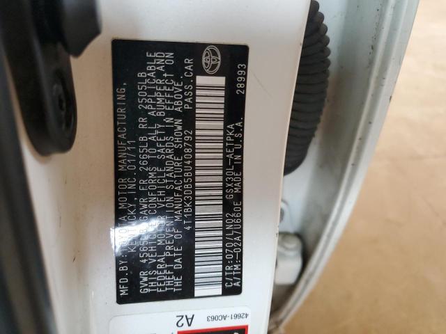 4T1BK3DB5BU408792 - 2011 TOYOTA AVALON BASE 白色 照片 12