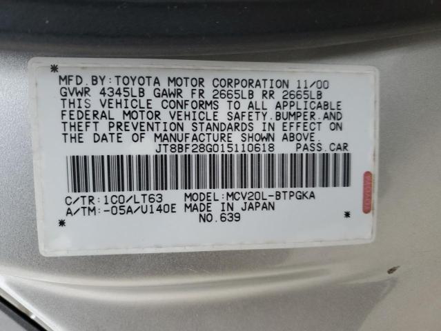 JT8BF28G015110618 - 2001 LEXUS ES 300 SILVER photo 12