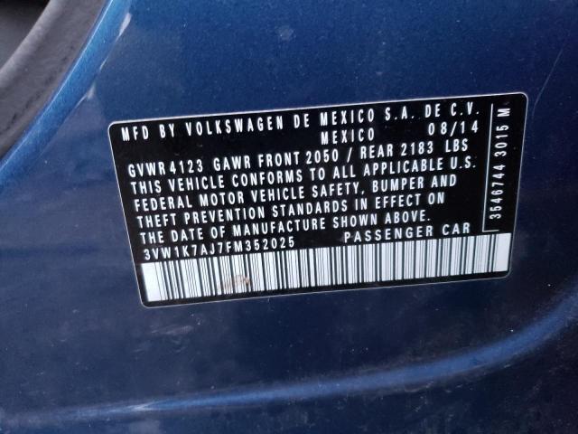 3VW1K7AJ7FM352025 - 2015 VOLKSWAGEN JETTA BASE BLUE photo 12
