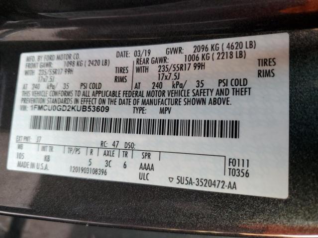 1FMCU0GD2KUB53609 - 2019 FORD ESCAPE SE GRAY photo 14