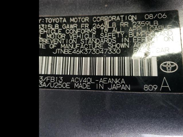 JTNBE46K373047330 - 2007 TOYOTA CAMRY CE GRAY photo 12