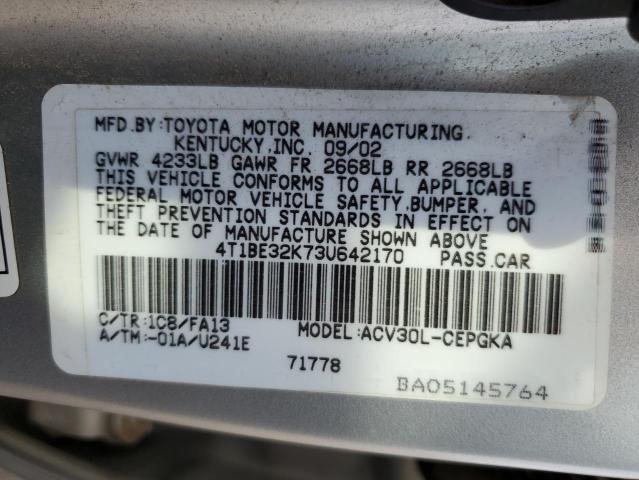 4T1BE32K73U642170 - 2003 TOYOTA CAMRY LE GOLD photo 12