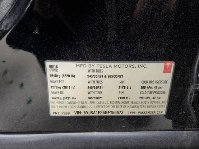 5YJSA1E26GF155573 - 2016 TESLA MODEL S შავი ფოტო 12