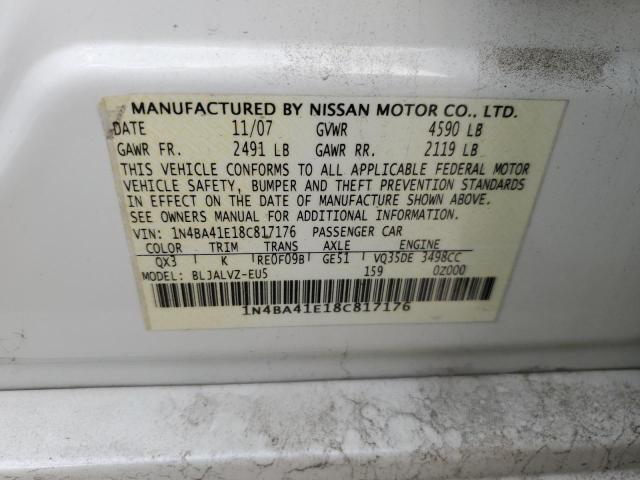 1N4BA41E18C817176 - 2008 NISSAN MAXIMA SE WHITE photo 12