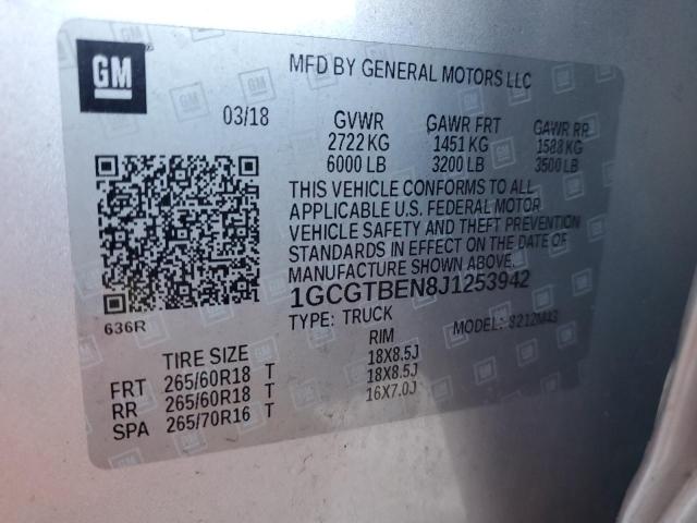 1GCGTBEN8J1253942 - 2018 CHEVROLET COLORADO SILVER photo 12