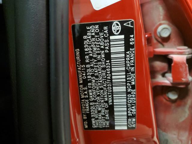 VNKKTUD37FA046334 - 2015 TOYOTA YARIS RED photo 12