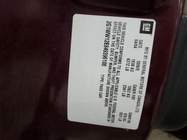 2G1WW12E849396108 - 2004 CHEVROLET MONTECARLO LS BURGUNDY photo 12