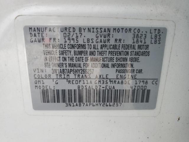 3N1AB7AP6HY266257 - 2017 NISSAN SENTRA S WHITE photo 12