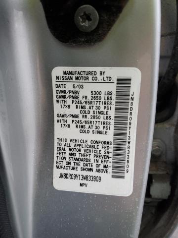 JN8DR09Y13W833909 - 2003 NISSAN PATHFINDER LE ვერცხლისფერი ფოტო 12