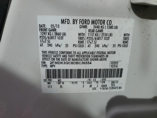 2FMDK3GC8DBC36554 - 2013 FORD EDGE SE WHITE photo 13