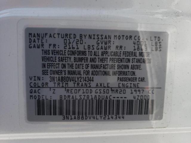 3N1AB8DV4LY214344 - 2020 NISSAN SENTRA SR WHITE photo 10