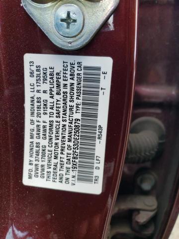 19XFB2F53DE250879 - 2013 HONDA CIVIC LX BURGUNDY photo 13