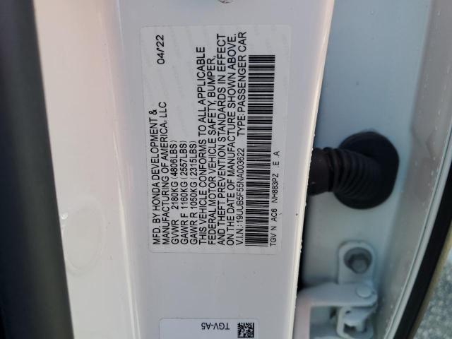 19UUB5F55NA003622 - 2022 ACURA TLX TECH A WHITE photo 12