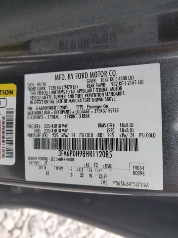 3FA6P0H98HR112085 - 2017 FORD FUSION SE GRAY photo 12