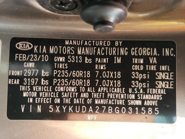 5XYKUDA27BG031585 - 2011 KIA SORENTO EX GRAY photo 14