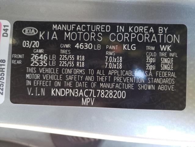 KNDPN3AC7L7828200 - 2020 KIA SPORTAGE EX GRAY photo 13