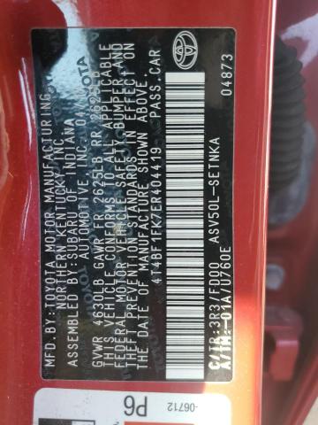 4T4BF1FK7ER404419 - 2014 TOYOTA CAMRY L RED photo 12