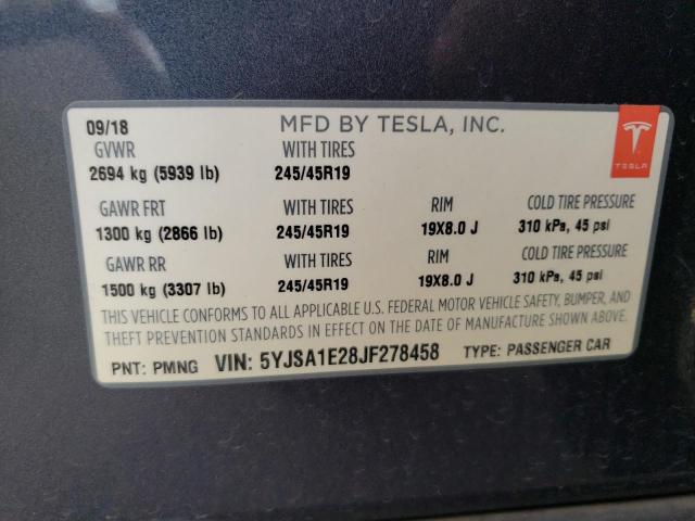 5YJSA1E28JF278458 - 2018 TESLA MODEL S Գրաֆիտ լուսանկար 12
