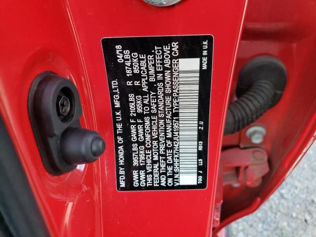 SHHFK7H42JU419571 - 2018 HONDA CIVIC SPORT 红色 照片 12