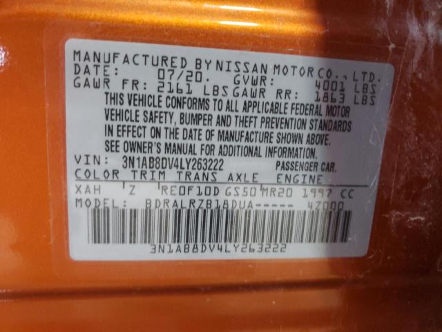 3N1AB8DV4LY263222 - 2020 NISSAN SENTRA SR ORANGE photo 13