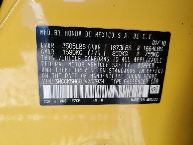 3HGGK5H69JM732934 - 2018 HONDA FIT SPORT YELLOW photo 12