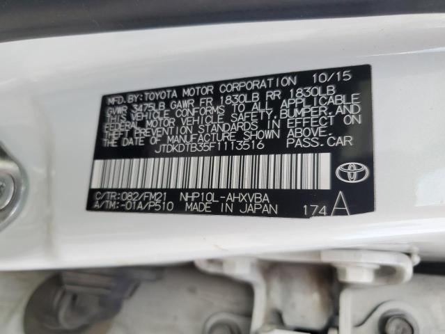 JTDKDTB35F1113516 - 2015 TOYOTA PRIUS C WHITE photo 12