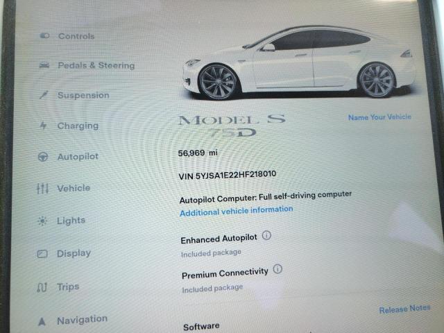 5YJSA1E22HF218010 - 2017 TESLA MODEL S Սպիտակ լուսանկար 9