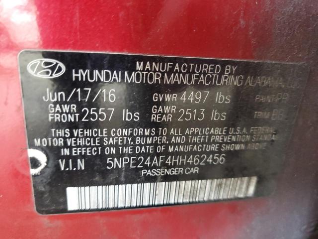 5NPE24AF4HH462456 - 2017 HYUNDAI SONATA SE RED photo 12