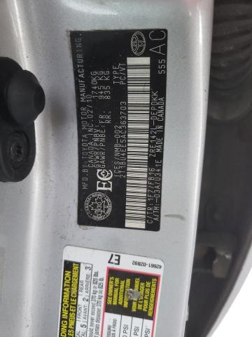 2T1BU4EE5AC363703 - 2010 TOYOTA COROLLA BASE SILVER photo 12