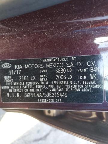 3KPFL4A75JE215449 - 2018 KIA FORTE LX MAROON photo 12