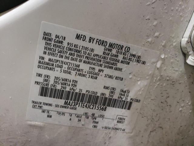 MAJ3P1TE4JC215568 - 2018 FORD ECOSPORT SE Biały zdjęcie 12