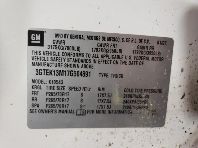 3GTEK13M17G504891 - 2007 GMC SIERRA SLE K1500 WHITE photo 12